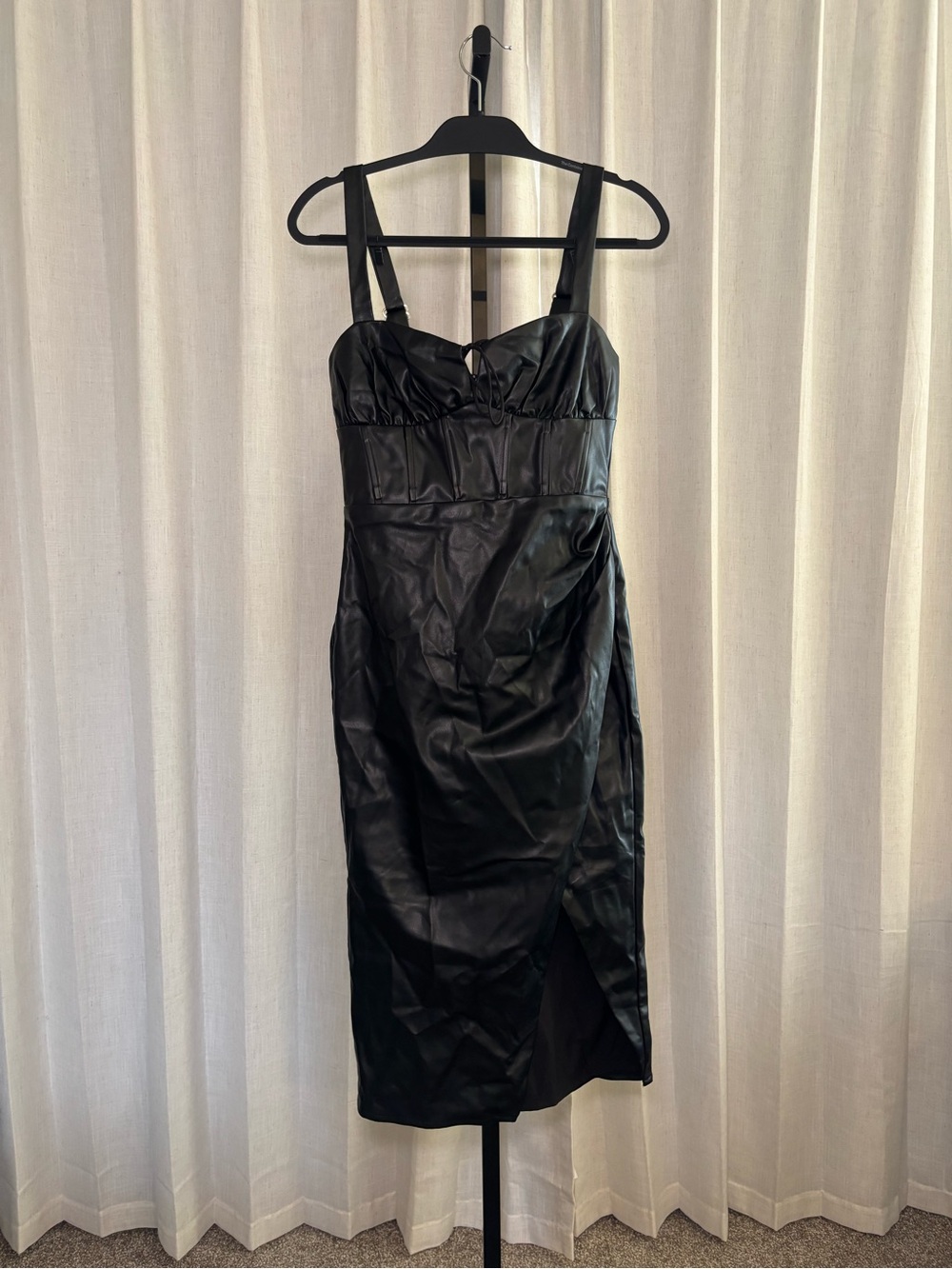 REVOLVE Black Faux-Leather Midi Dress with Straps